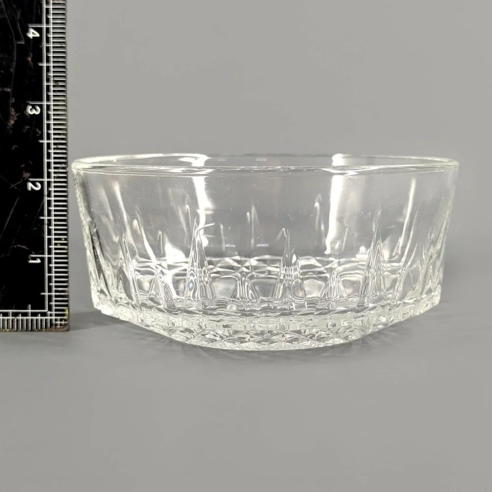 Vintage Clear Pressed Glass Bowl Diamond Point Starburst Pattern 4.75 Inch